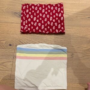 American Eagle Outfitters Red Floral and Pastel Stripe Crop Tops